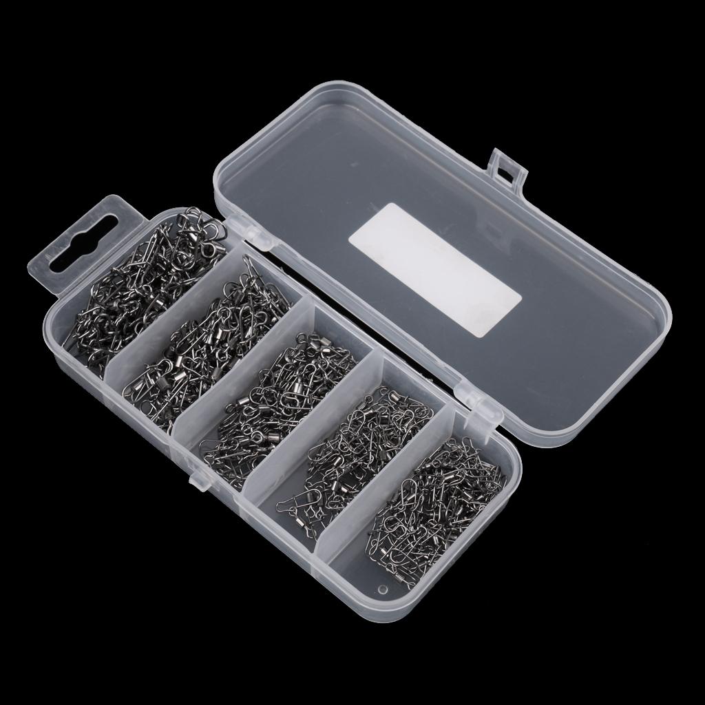 210Pcs/Box Fishing Swivels with Snaps Rolling Swivel Connector Hooked Snaps