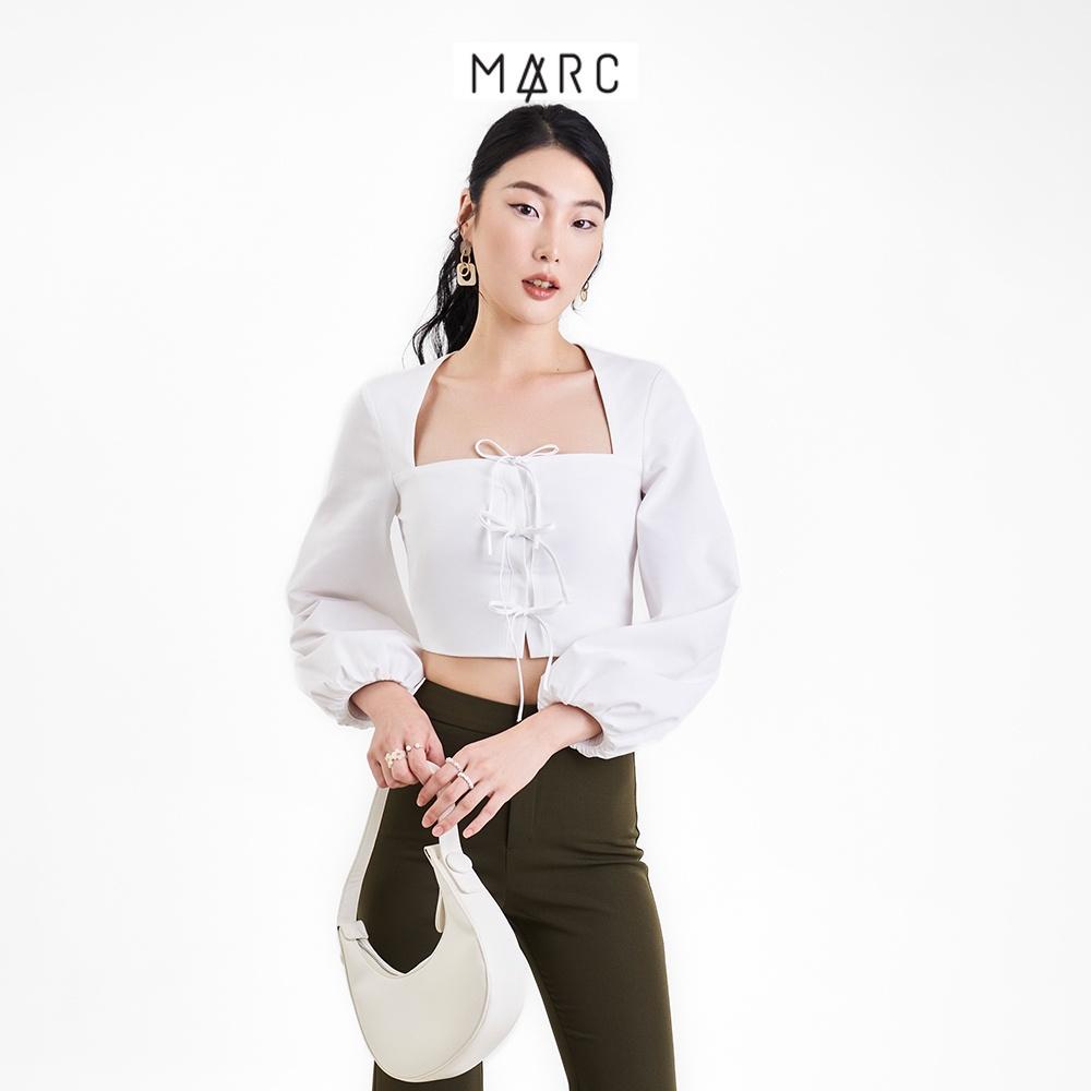 Áo kiểu nữ MARC FASHION croptop tay dài cổ vuông thắt 3 nơ trước FASH101322