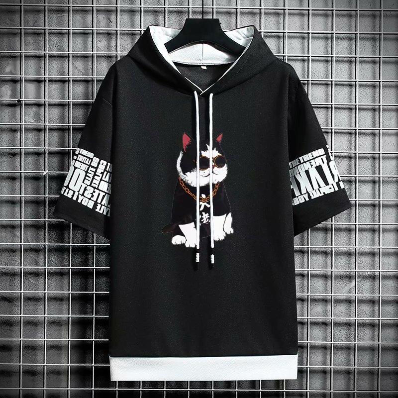 Áo Hoodie Ngắn Tay Form Rộng Phong Cách Hàn Quốc Dành Cho Nam