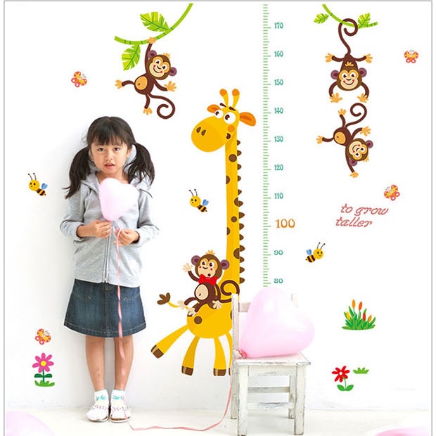 Decal dán tường thước đo chiều cao Hươu cao cổ 5 AmyShop (145 x 84 cm)