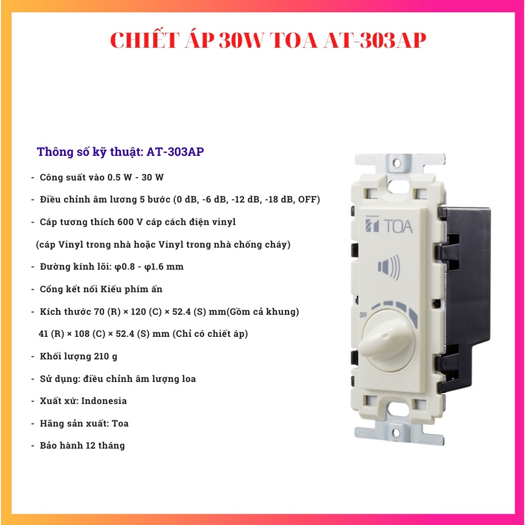 Chiết áp điều chỉnh âm lượng 30W TOA AT-303AP - Hàng Chính Hãng