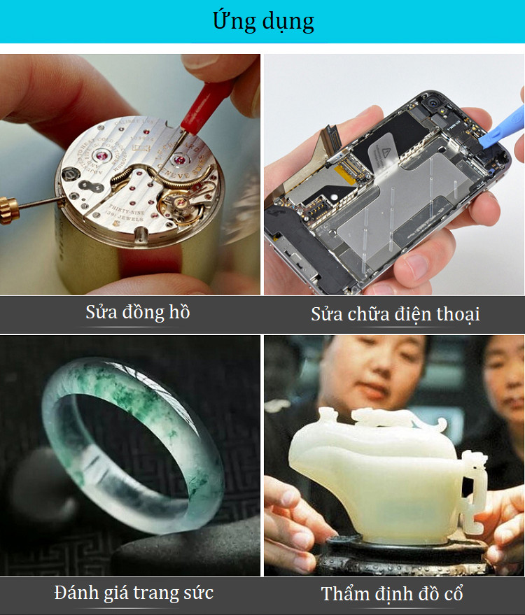 Kính lúp đeo mắt phóng đại 8X-15X-23X có đèn led chiếu sáng mạnh