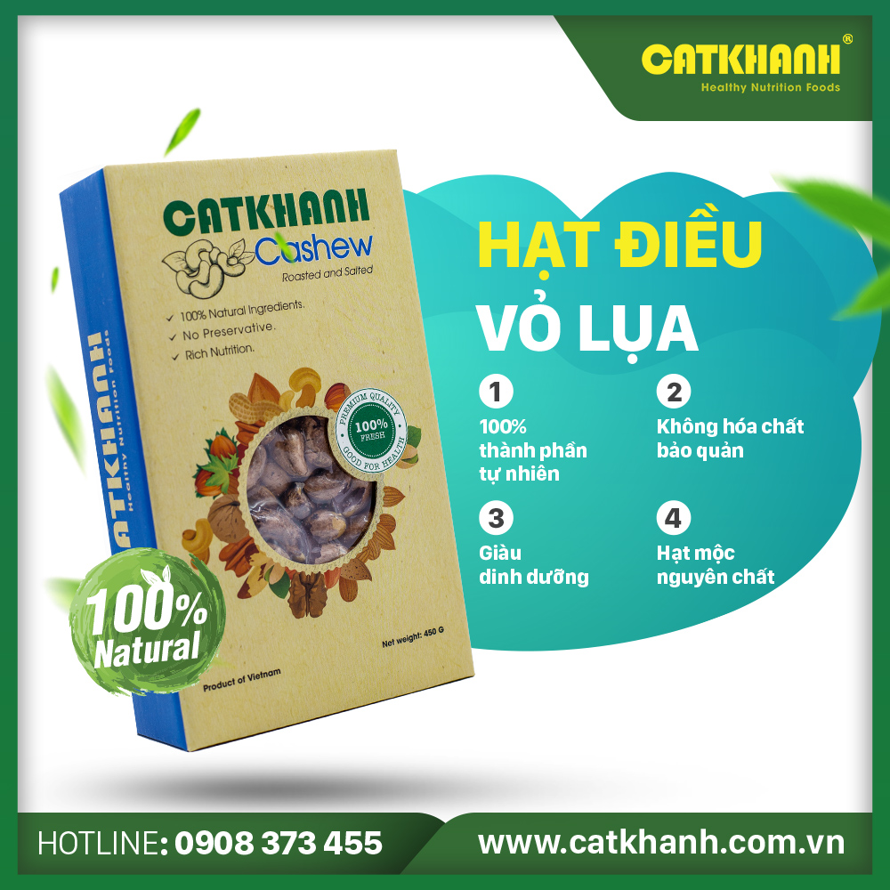 Hạt điều rang muối vỏ lụa Cát Khánh hộp 450gr