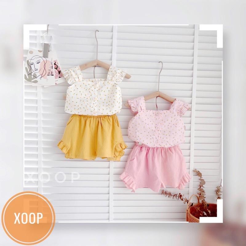 Bộ cánh tiên quần túi hoa nhí chạy bèo 2 màu cho bé gái