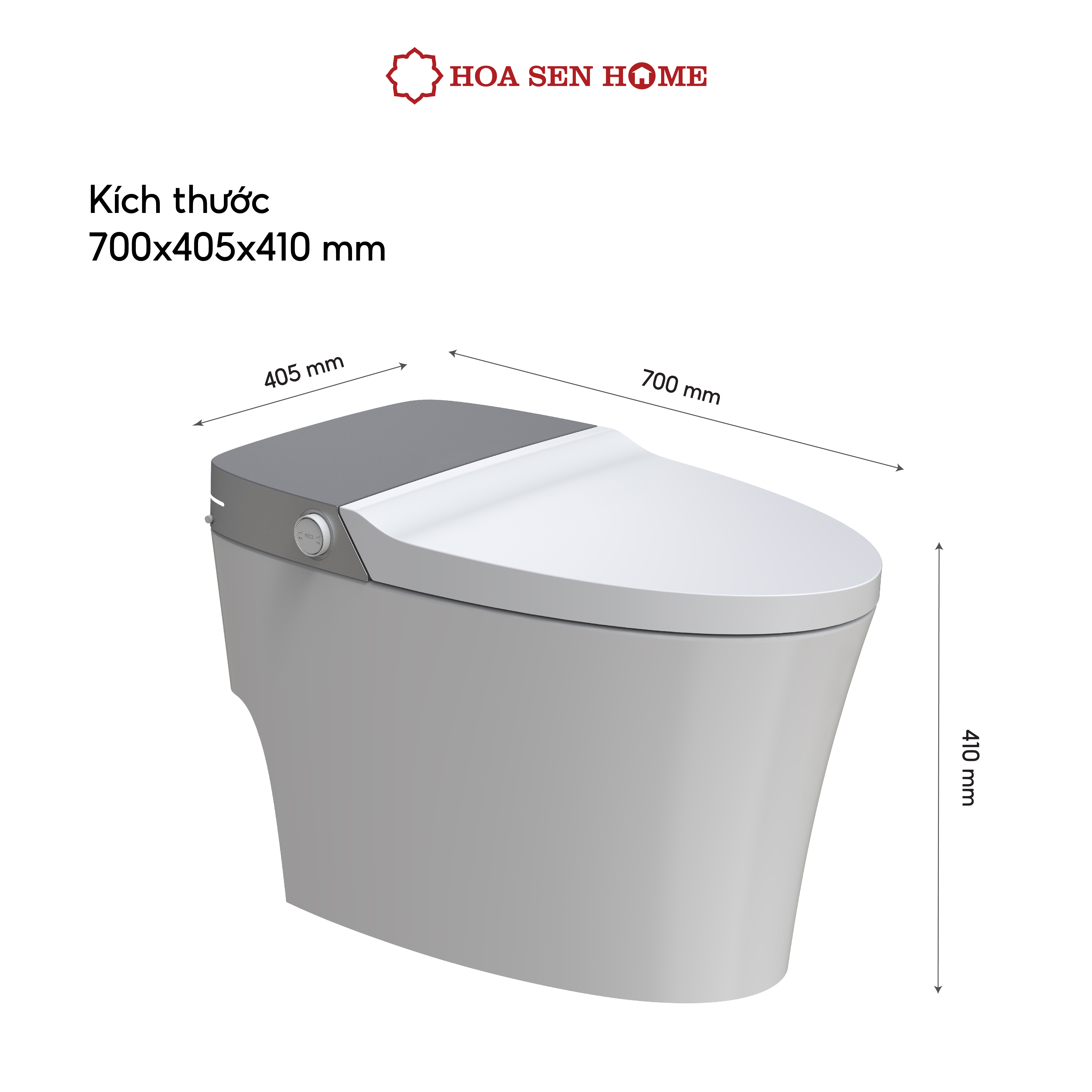 Bồn cầu thông minh TUSLO E004 Luxury lớp phủ men cao cấp, thiết kế bo tròn góc cạnh, công nghệ cảm biến hiện đại - Hoa Sen Home - Hàng chính hãng