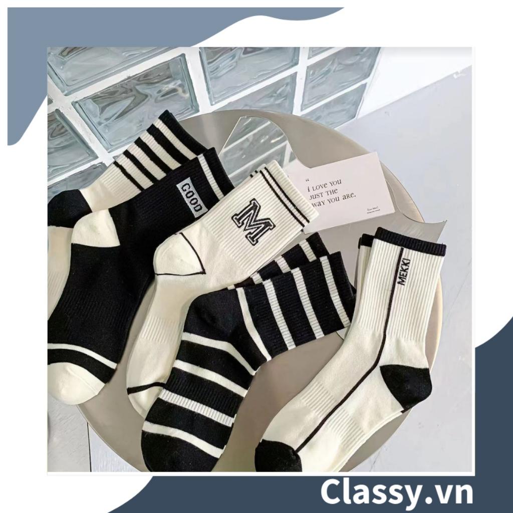 Tất cổ cao Classy, vớ cổ cao màu trắng đen, nhiều họa tiết G1466