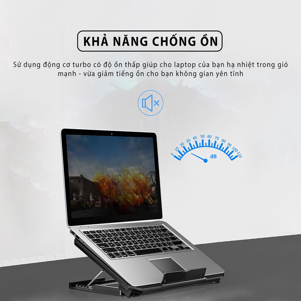 Đế tản nhiệt laptop văn phòng HXSJ H100 làm mát nhanh chơi game mượt mà không gây tiếng ồn quạt kép siêu mạnh - Hàng chính hãng