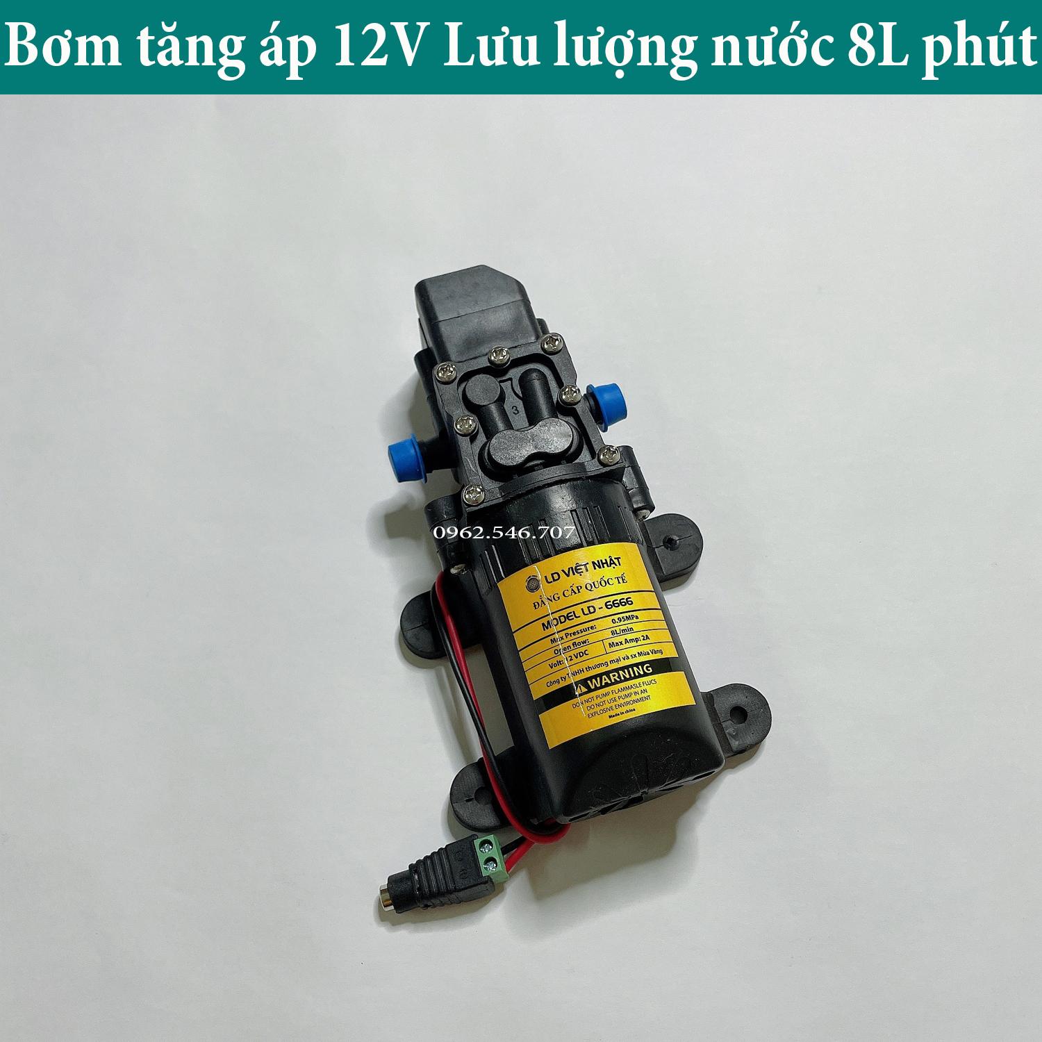 Bơm phun sương 12v tự động ngắt khi khóa đầu ra rửa xe, tưới cây, phun sương Kèm Nguồn 12v5a