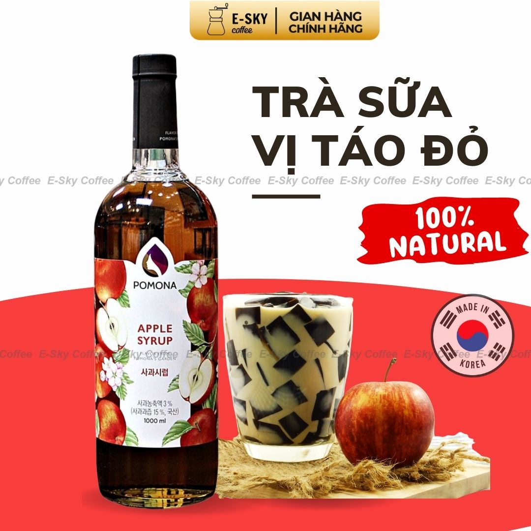 Siro Táo Đỏ Pomona Apple Syrup Nguyên Liệu Pha Chế Hàn Quốc Chai Thủy Tinh 1 lít