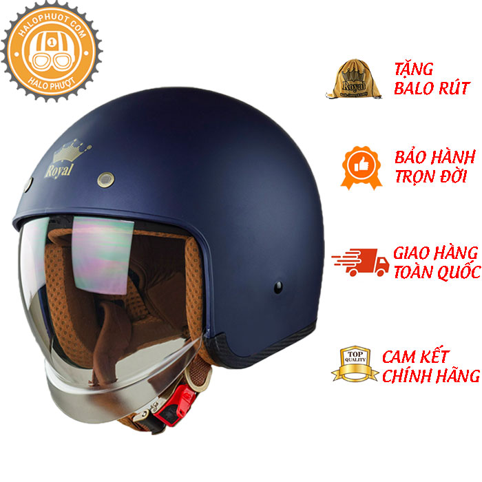 Nón bảo hiểm 3/4 ROYAL M139 có kính âm màu XANH MỰC NHÁM