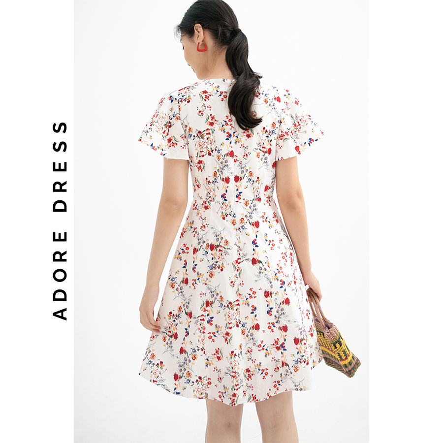 Đầm Mini dresses casual style thô lụa hoa nhỡ trắng 311DR1031 ADORE DRESS
