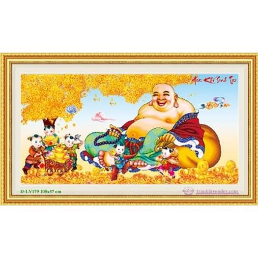 Tranh đá Phật Di Lặc tiếu khẩu trường khai LV179 - kích thước: 105 * 57cm.