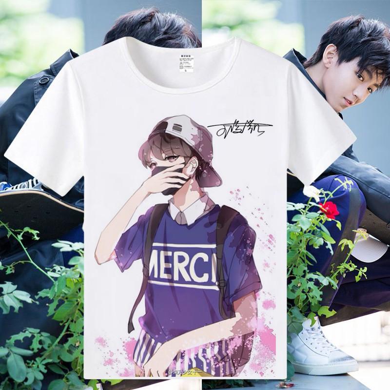 Áo thun nam nữ  tay ngắn in  hình  thần tượng Vương Tuấn Khải nhóm nhạc Tfboys theo yêu cầu mẫu HO1