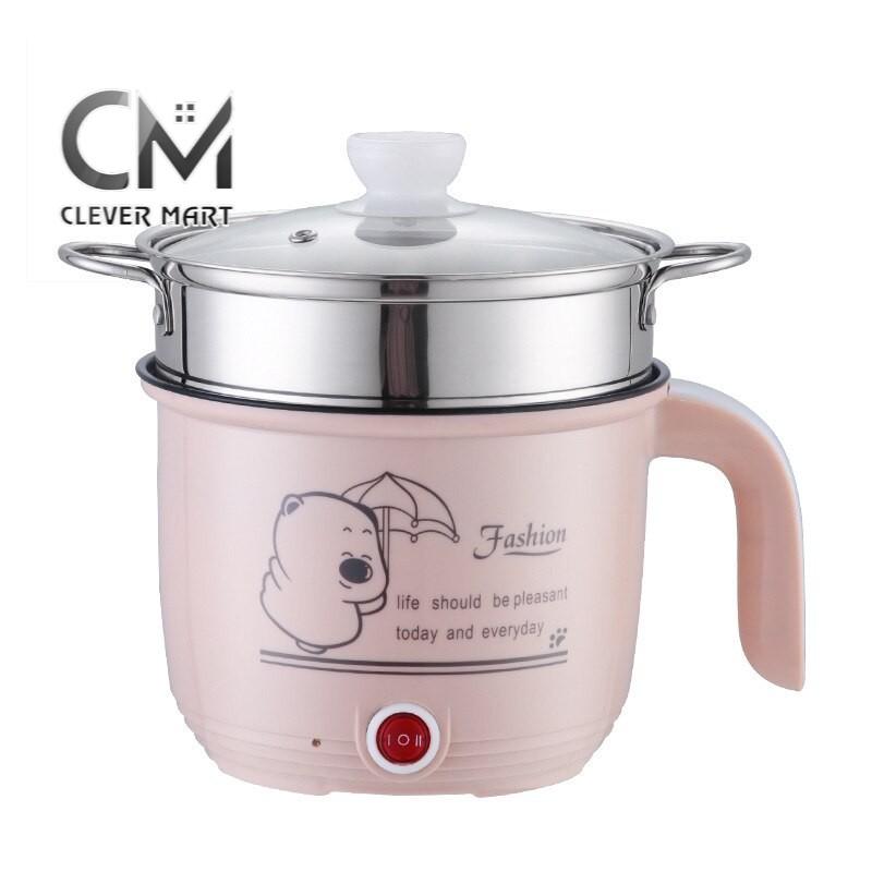 Ca Nấu Mì, Nấu Cơm Đa Năng Có Tay Cầm 1,8L - Nồi Lẩu Điện Mini Kèm Giá Hấp INOX + 1 Khay Luộc Trứng