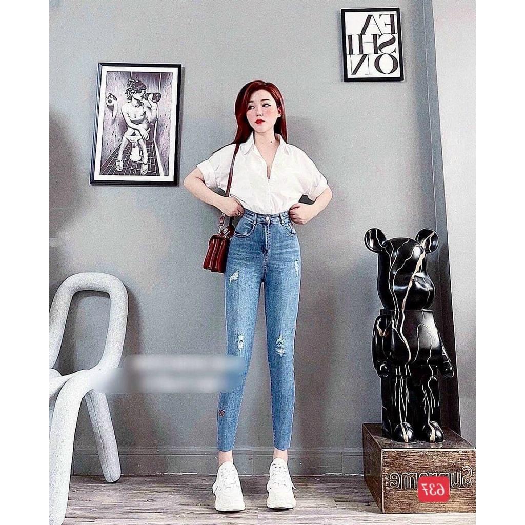 Quần jean nữ rách hack dáng cao cấp -chất denim co dãn tốt - quần chuẫn shop BEN Shop080 ms 637