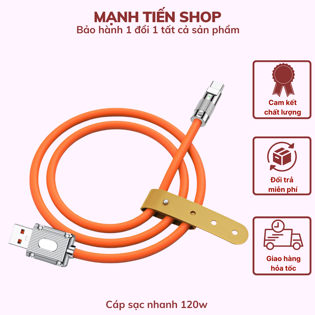 Dây cáp Sạc Nhanh Cáp Mập Dài 1M 120W Cổng Micro, USB ,Type-C ,Android Bằng Hợp Kim Kẽm Silicon - Hàng chính hãng