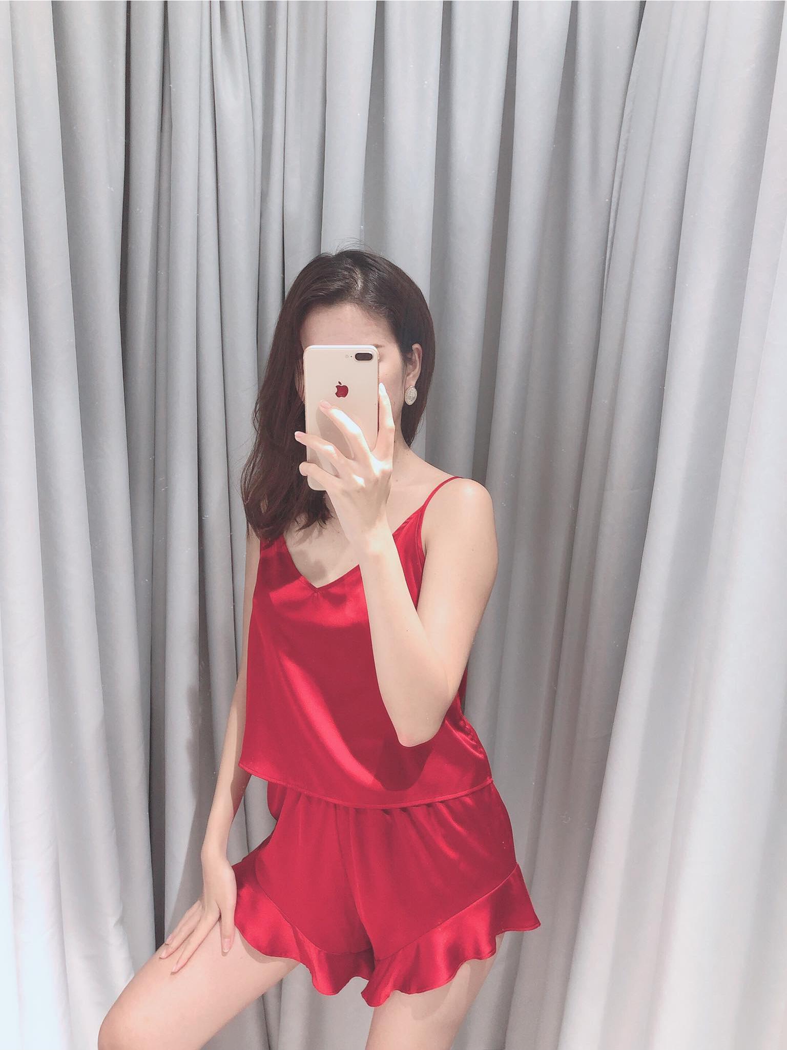 Đồ bộ ngủ lụa, đồ bộ mặc nhà, đồ ngủ lụa cao cấp-màu đỏ đô