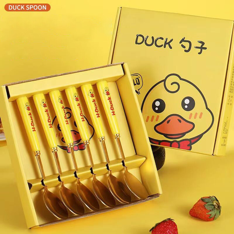Set 6 Thìa Hình Vịt Vàng Cute Dễ Thương Dành Cho Bé