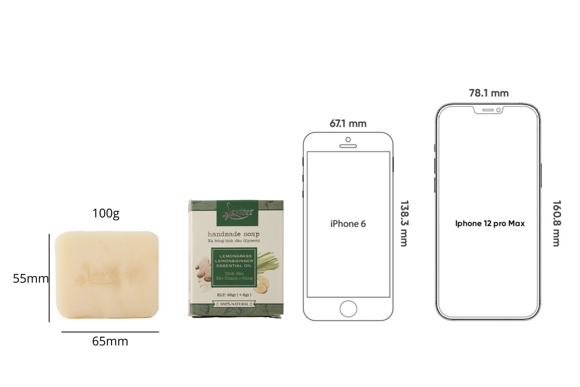 Xà bông tinh dầu Glycerin Leviter Soap Tinh Dầu Sả Chanh & Gừng Phương Pháp Cold Process Soap