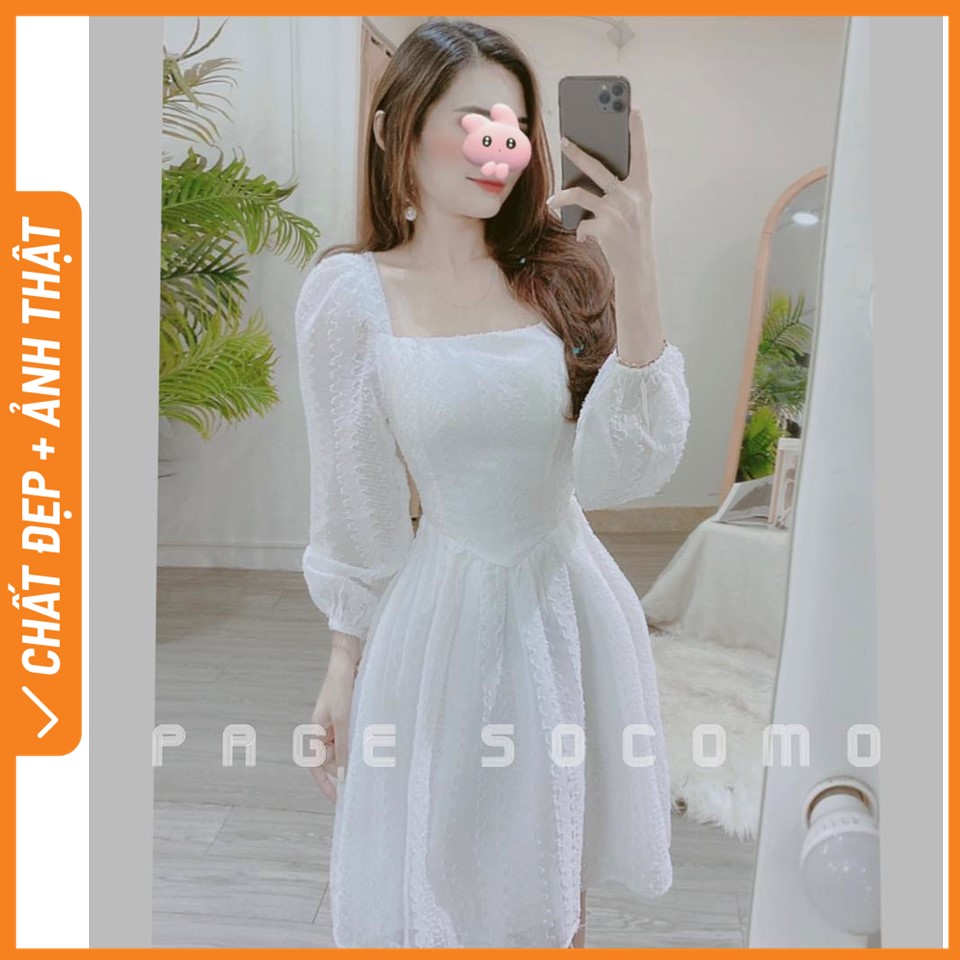 Váy đầm ren sóng thiết kế cổ vuông sang chảnh Socomo V1352022