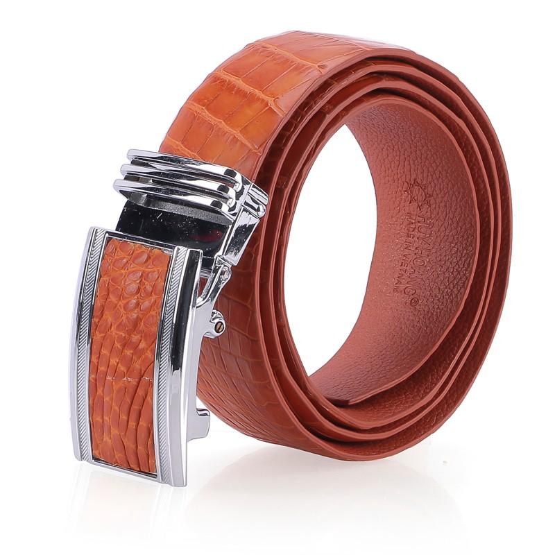 HC4745 - Dây nịt nam da cá sấu Huy Hoàng nguyên con bụng 3,5P màu vàng