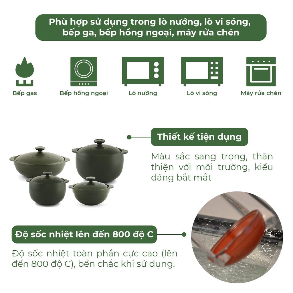 Combo 4 Nồi Sứ Dưỡng Sinh Nhỏ Minh Long nhiều kích thước dùng bếp ga, hồng ngoại, lò nướng, vi sóng, chín nhanh, ngon