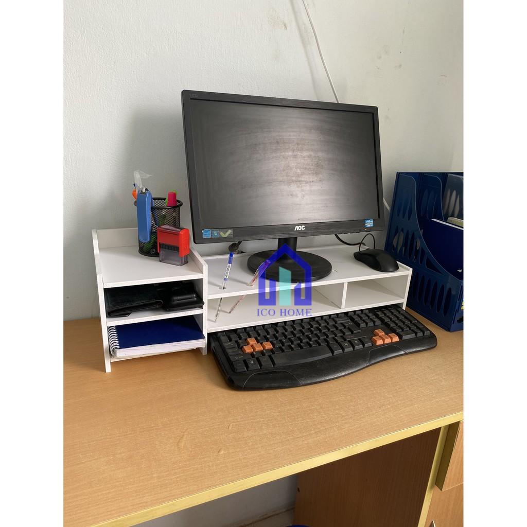 Kệ gỗ để màn hình máy tính, laptop cho bàn làm việc gọn gàng, có hộc kéo - ICO HOME