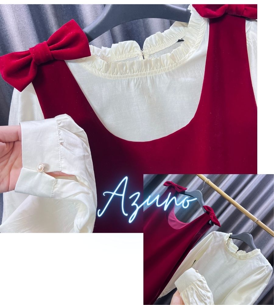 HÀNG THIẾT KẾ - Sét Váy Bầu Thu Đông Công Sở Cao Cấp Yếm Nhung Phối Áo Thô Nến Nhật Azuno A120 Siêu Xinh