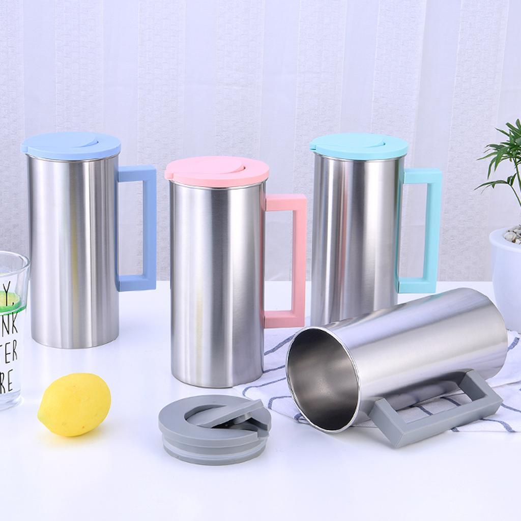 2 Pcs Stainless Steel 1.8 Litre Water Pitcher Pink Jug Kitchen Restaurant