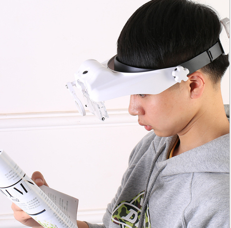 Kính Lúp Đeo Đầu Có Đèn Phóng Đại Sữa Chữa Điện Tử, Kính Lúp Phiên Bản V6 Tiện Lợi 3 Thấu Kính Phóng Đại