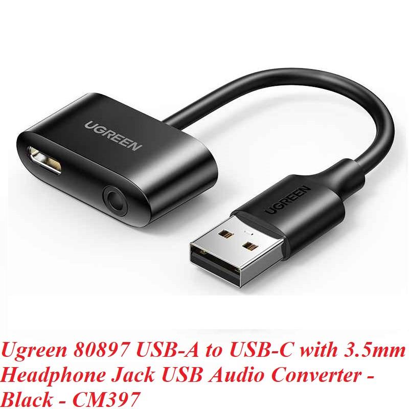 Ugreen UG80897CM397TK 15CM Cáp chuyển đổi USB-A sang USB-C audio + 3.5mm audio Màu Đen - HÀNG CHÍNH HÃNG