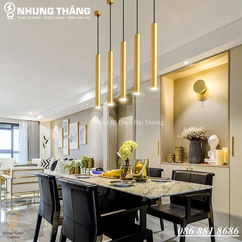 Đèn Thả Trần Trang Trí Rọi Ống Bơ Thân Vàng 5w - 2 Kích Thước 60cm , 30cm - Thân Nhôm Tản Nhiệt - Ánh Sáng Vàng