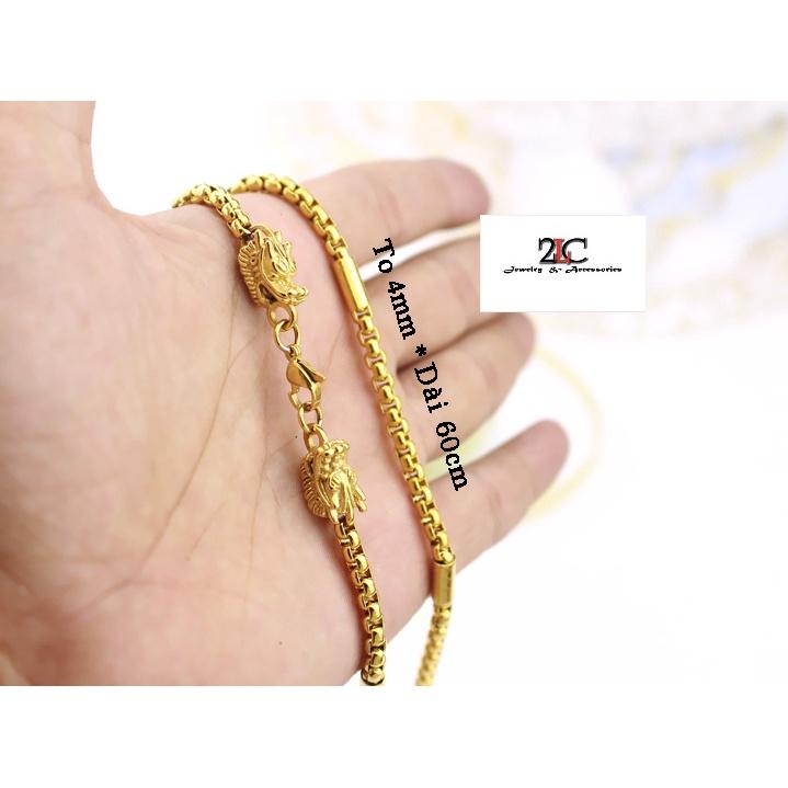 Dây Chuyền Inox Đầu Rồng Mạ Vàng 4 Ly Không Đen- DCNQC03