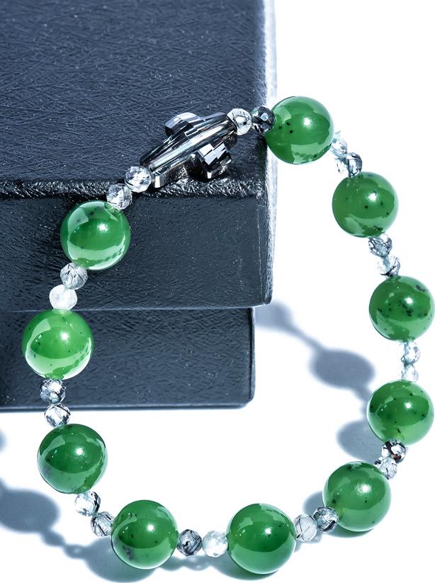 Vòng chuỗi mân côi ngọc bích mix thạch anh tóc đen NEP02 - Vietgemstones