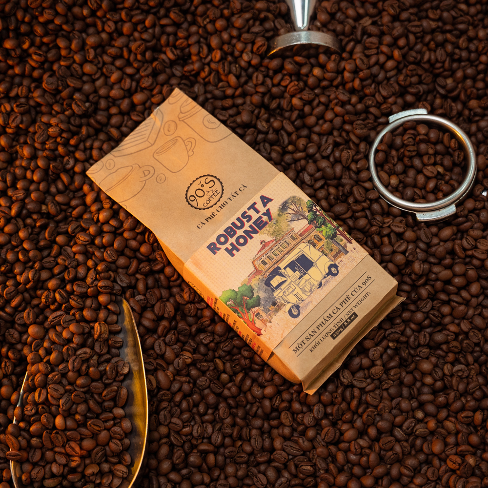 Cà Phê Robusta Honey Rang Xay Nguyên Chất - Dạng Bột - 90S Coffee Vietnam - 100% Cà Phê Sạch Cao Cấp