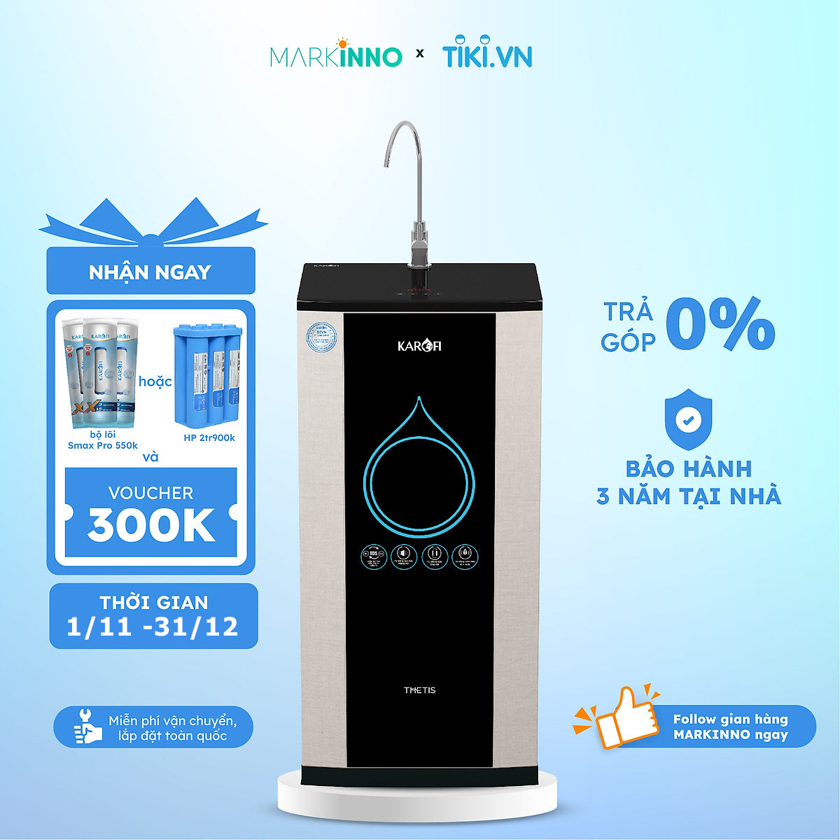 Máy lọc nước sạch hydrogen KAROFI Plus (Model K9IQ2/KSI90) màng RO Mỹ 9 lõi hệ thống cảnh báo thông minh hàng chính hãng