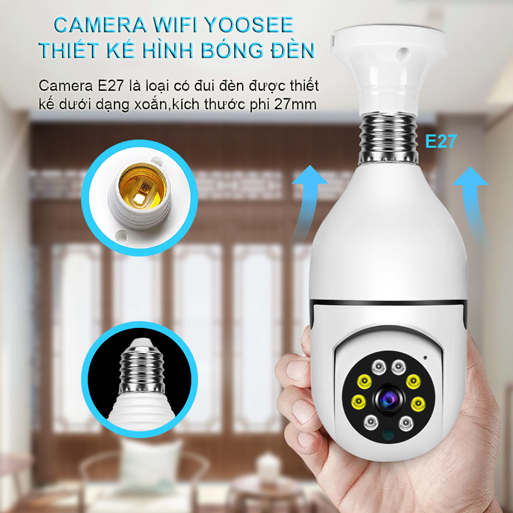 Camera Yoosee bóng đèn thế hệ mới 3.0MP - xoay 360 độ, xem đêm có màu, mẫu mới 2022 - Hàng Nhập Khẩu