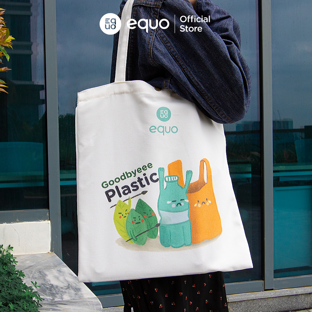 Túi vải EQUO thiết kế Goodbye Plastic sử dụng được nhiều lần size 630*35