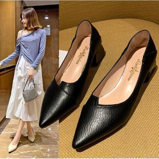 Giày Cao Gót Mũi Nhọn Màu Trơn Phong Cách Hàn Quốc Cho Nữ