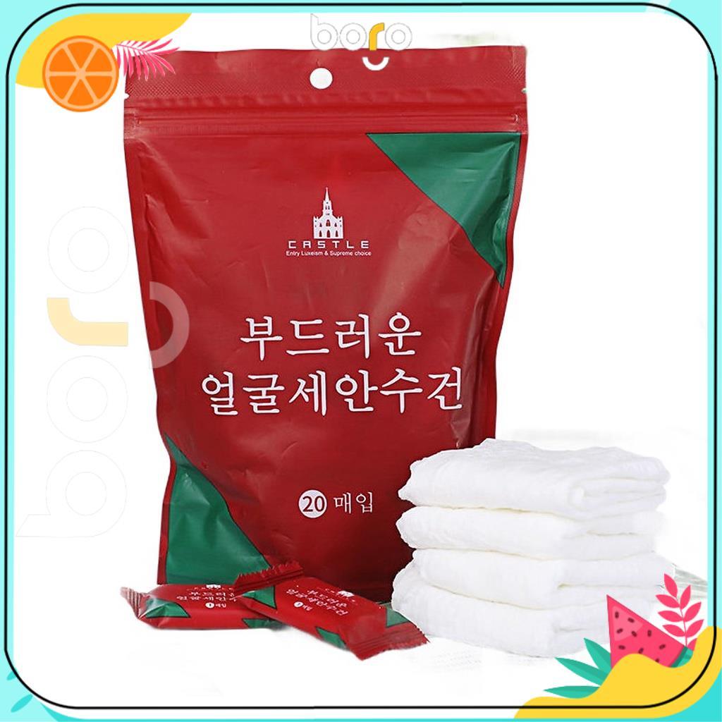 Gói 20 Chiếc Khăn Cotton Nén Sử Dụng Một Lần Tiện Dụng Cho Du Lịch Khổ 20x24cm Khăn Uớt Viên Kẹo