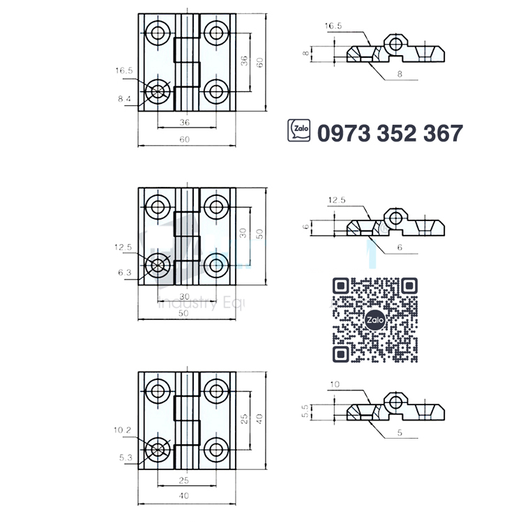 Bản lề cửa tủ inox / Bản lề inox 304 40x40 50x50 60x60 / Bản lề thép không gỉ 40 50 60