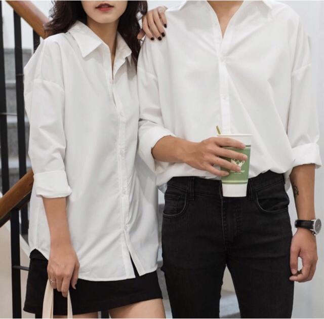 Áo sơ mi trắng trơn form rộng unisex nam nữ cực đẹp