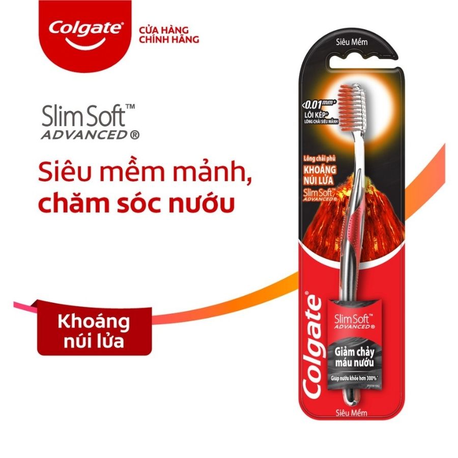 Bàn chải đánh răng Colgate ngăn chảy máu nướu SlimSoft Advanced từ khoáng núi lửa siêu mềm mảnh (Màu ngẫu nhiên)