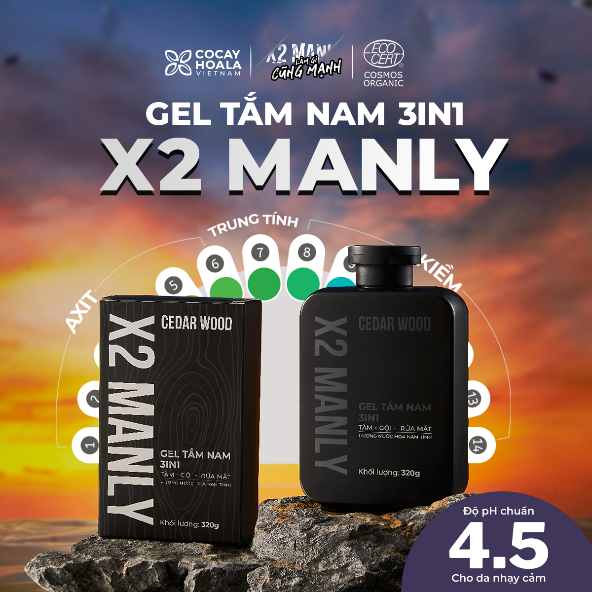 Gel Tắm Nam X2 Manly 3n1 Cocayhoala - Sữa tắm gội toàn thân hương nước hoa nam tính - 320g