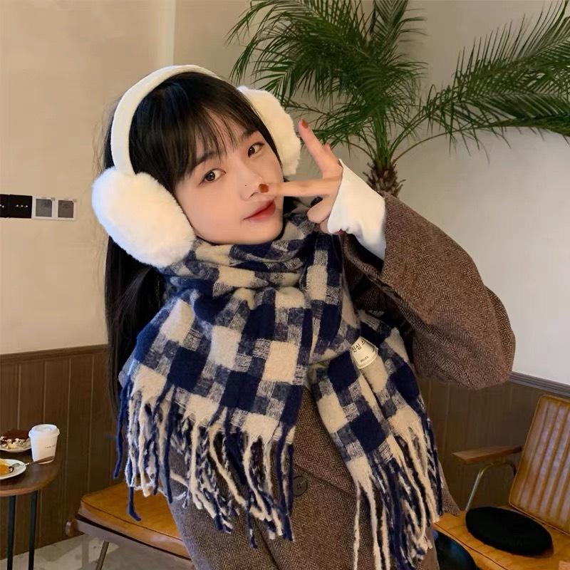 Khăn Len Quàng Cổ Nam Nữ Khăn Len Đôi Quàng Cổ Tặng Quà Noel Khăn Len Quàng Cổ Nam Nữ Khăn Kẻ Caro Hàn Quốc Cam