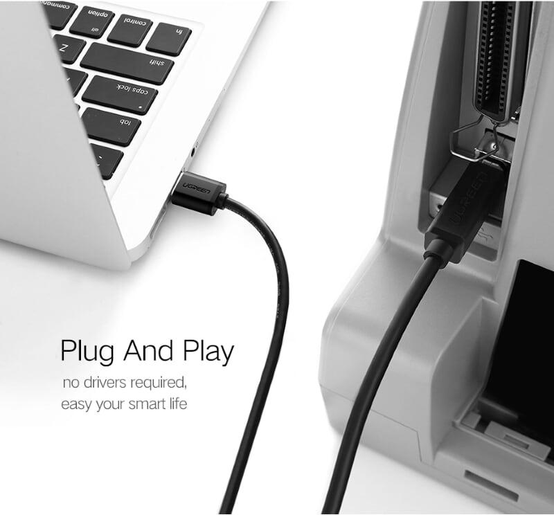 Ugreen UG10352US135TK 5M màu Đen Cáp USB 2.0 sang USB B máy in đầu mạ vàng - HÀNG CHÍNH HÃNG