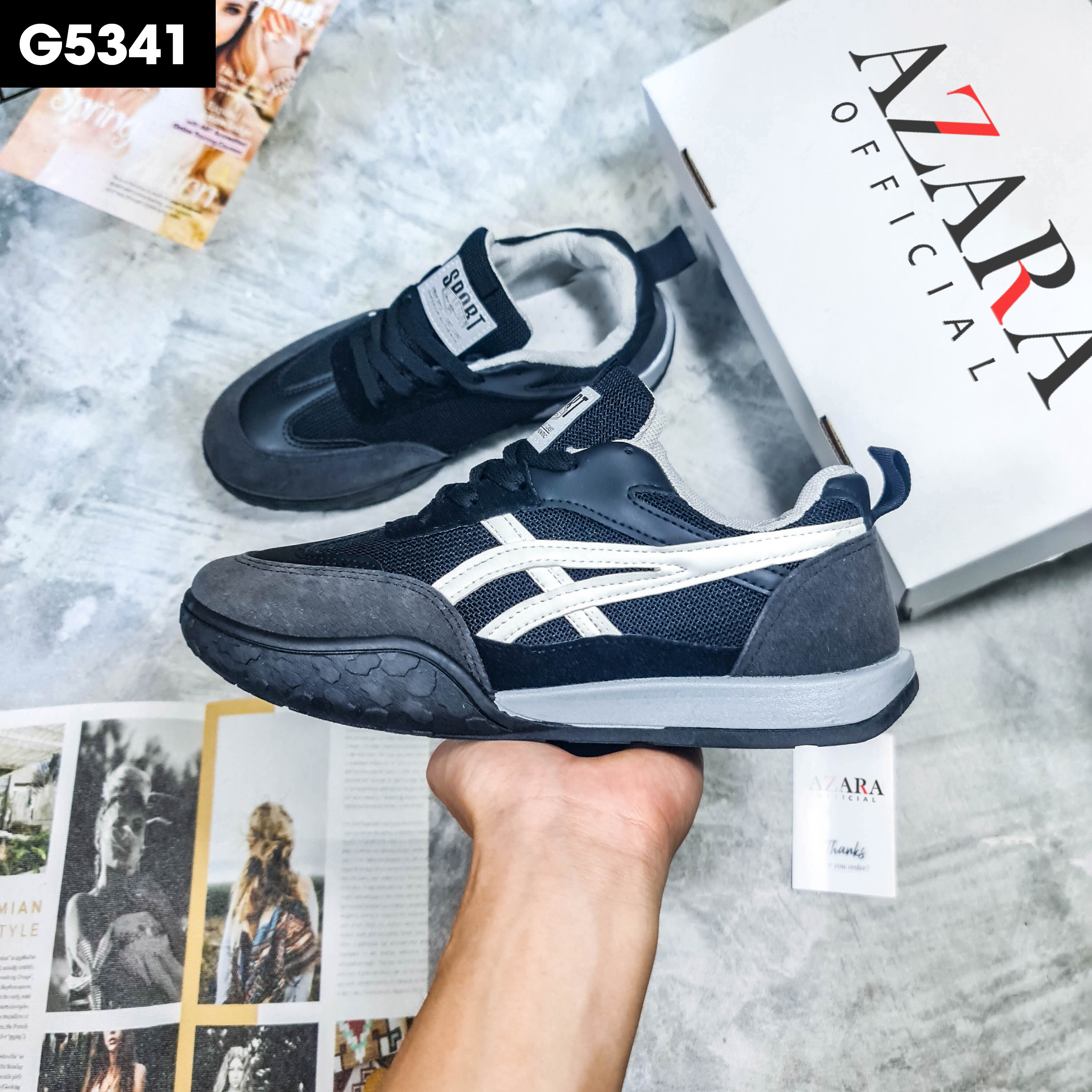 Giày Thể Thao Nam AZARA- Sneaker Màu Đen - Trắng - Kaki, Giày Dáng Thể Thao, Thoáng Khí, Phù Hợp Mọi Lứa Tuổi - G5341