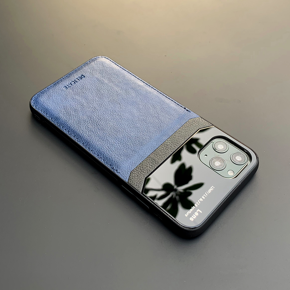 Ốp lưng da kính cao cấp dành cho iPhone 11 Pro Max - Màu xanh - Hàng nhập khẩu - DELICATE