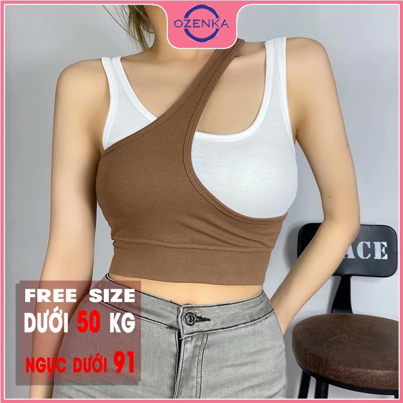 Áo ba lỗ nữ sát nách croptop, áo thun không tay 2 lớp cải màu ôm body gợi cảm chất thun gân 100% cotton đen be