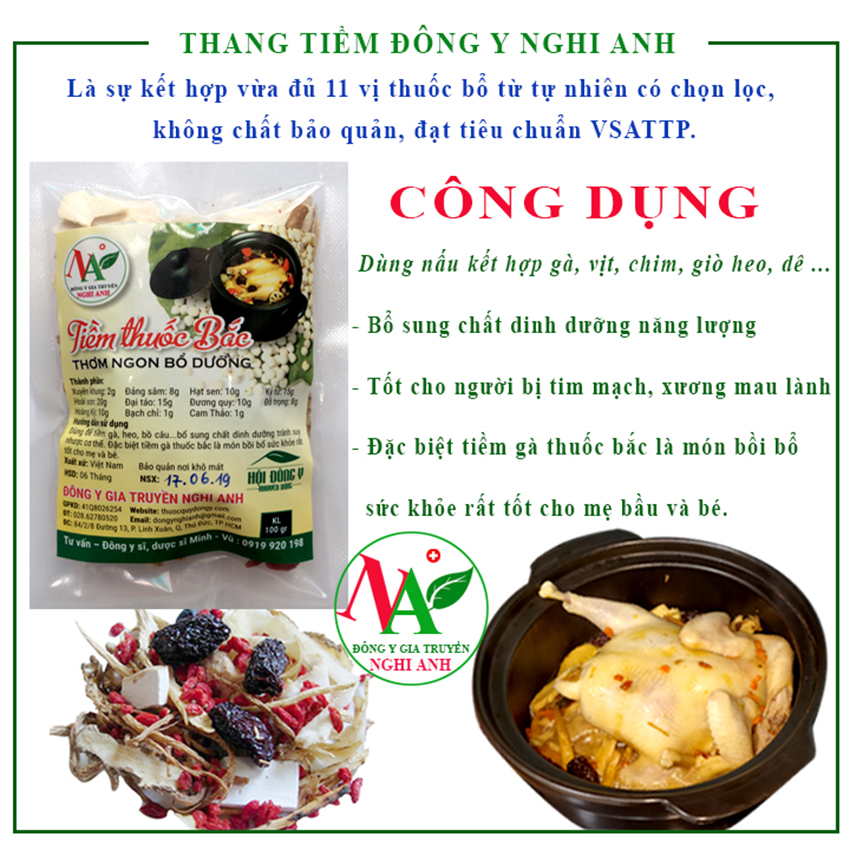 Gói 100g Thuốc Bắc Hầm Gà (Thang Tiềm Gà, Vịt Nấu Lẩu 11 Vị) Có hút chân không